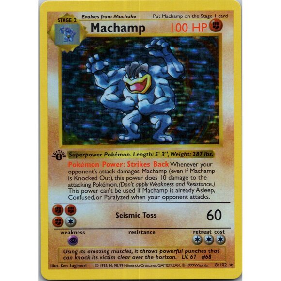 Machamp Base Set Shadowless 1st Edition "Reprinted" - Picture 1 of 3